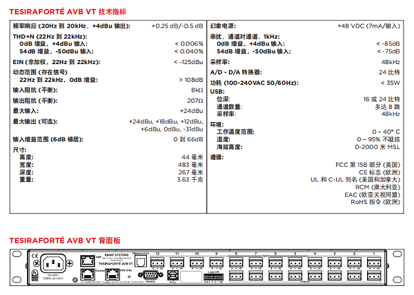 BIAMP TesiraFORTÉ AVB VT 音频处理器(12路输入8路输出)